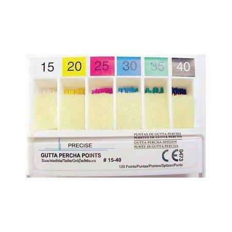 Gutta percha Set, - 28 mm c. c. (15-40 assorted) (120/box)